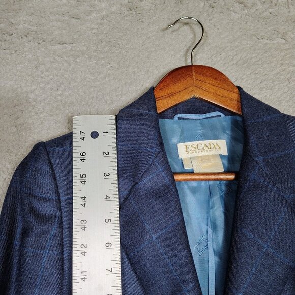 Escada Margaretha Ley Blazer Women 34 Blue Check 100% Cashmere Two-Button Jacket - Picture 6 of 14